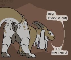 animal_genitalia animal_pussy anus bovid canine_genitalia canine_pussy caprine digital_media_(artwork) felkin female feral genitals goat hybrid looking_at_viewer looking_back mammal mustard_(welcometothevoid) pixel_(artwork) presenting presenting_pussy pubes pussy raised_tail solo tail teats