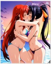 2girls ai_generated akeno_himejima high_school_dxd lesbian_couple lesbian_domination lesbian_focus lesbian_kiss lesbian_sex rias_gremory yuri yuri yuri