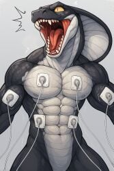 abs anthro athletic athletic_anthro athletic_male biceps cobra electricity electrostimulation ems_exercise_machine growth hybrid male muscle_growth muscles muscular muscular_anthro muscular_arms muscular_male navel neck_muscles nipples nude open_mouth pecs reptile ripped_muscles scalie screaming slim snake snake_hood solo standing toned-muscles tongue triceps
