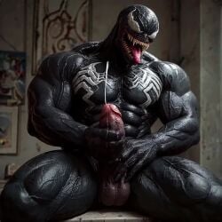 1boy abs ai_generated alien animated bara body_markings comfyui cum cumshot ejaculation empty_eyes erection large_pectorals large_penis male male_masturbation male_only marvel marvel_cinematic_universe masturbation muscular no_pupils pectorals penis sharp_teeth sitting solo solo_focus tagme testicles thick_thighs thighs tongue tongue_out veins venom video