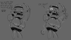 1girls 1robot_girl ass ass_expansion ass_focus before_and_after big_ass big_breasts big_butt blush blushing bottom_heavy bubble_butt caked_up cellulite construction_helmet construction_worker dat_ass dumptruck_ass english_text fat_ass female hand_on_hip helmet huge_ass large_ass looking_back monochrome oc open_mouth original pawg pickaxe rear_view ripped_clothing robot robot_girl round_ass short_hair solo solo_female solo_focus submarichamomi2 surprise surprised surprised_expression text thick_ass thick_thighs thong thunder_thighs tight_clothing voluptuous voluptuous_female wide_hips working_girl
