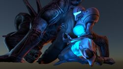 1boy 1girls 3d 3d_(artwork) alien alien_(franchise) alien_girl armor armored_female ball_grab balls big_balls big_breasts big_dom_small_sub big_penis bigger_male blender blue_skin breasts dark_samus demimond23 faceless faceless_character faceless_female female grabbing_balls holard huge_balls huge_cock hugging_penis hyper hyper_penis interspecies large_penis male massive_penis metroid penis size_difference smaller_female tagme transparent_body voluptuous xenomorph