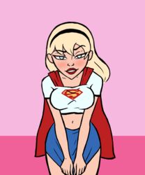 1girls animated ass_visible_through_thighs bouncing_breasts breasts cleavage dc dc_comics dcau female female_only looking_at_viewer lucidlemonlove presenting pussy skirt skirt_lift solo supergirl superman:_the_animated_series superman_(series)