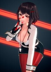 anna_anon cleavage koikatsu large_breasts tongue tongue_out uniform whistle