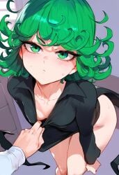 ai_generated black_dress blush ded_173 green_hair small_breasts tatsumaki thighs