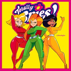 2020 3girls alex_(totally_spies) artist_name ass atomickingboo big_ass big_breasts black_hair black_hair_female blonde blonde_female blonde_hair blonde_hair_female bodysuit breasts cartoon_network clothed clothed_female clothing clover_(totally_spies) english english_text female female_focus female_only fully_clothed fully_clothed_female light-skinned_female light_skin orange_hair orange_hair_female sam_(totally_spies) tan-skinned_female tan_body tan_skin text thick_thighs thighs totally_spies trio trio_female trio_focus warner_bros warner_brothers