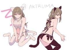 aktruma alternate_costume black_legwear black_panties black_thighhighs braid braided_hair brown_eyes brown_hair cat_ears cat_tail catgirl fake_animal_ears female female_only garter_straps gintama light_brown_hair lingerie long_hair low-tied_long_hair mutsu_(gintama) panties sitting solo suspenders sweater thighhighs virgin_destroyer_sweater wariza white_legwear white_thighhighs