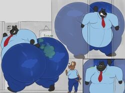 anthro bear bero_(megacoolbear) big_ass blush_lines fart furry megacoolbear_(artist) mouse office office_clothing stuck_in_door worried_expression