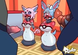 anthro bondage bondage bound encasement evil_rida female forced forced_oral gag gag_mask group hi_res latex male male/female nintendo oral pokemon rida rida_arts sex