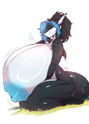 anthro bangs big_breasts blue_eyes blue_hair blue_nipples bouncing_breasts breasts cassette_(cassette) claws female fin fish gills grass hair hi_res huge_breasts hyper hyper_breasts marine milkywayos nipples paws plant ponytail shark shark_tail sitting smile smiling_at_viewer smirk smirking_at_viewer solo solo_focus stripes wide_hips