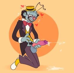 antennae_(anatomy) balls blue_skin bug bushy_pubes cartoon cl0ckability cum cumming doctor_who humanoid jerking_off masturbation mr_ring-a-ding sheath sweating toony top_hat