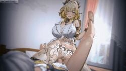 aglaea_(honkai:_star_rail) animated big_breasts blonde_hair bouncing_breasts caelus_(honkai:_star_rail) clothed clothed_sex cowgirl_position dominant_female female femdom gif gray_hair grey_hair honkai:_star_rail honkai_(series) hoyoverse koikatsu mihoyo pmz sex size_difference tagme