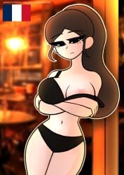belly_button bra france_(what_if_animation) french_female french_flag one_nipple_out panties patreon restaurant what_if_animation(artist)