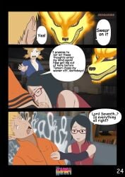 adult_and_teenager ahe_gao black_hair blowjob boruto:_naruto_next_generations clothed clothed_sex comic comic_page crying crying_with_eyes_open cum cum_in_mouth cum_inside daydream deepthroat doujinshi english_dialogue english_text erogakure fellatio glasses height_difference kurama naruto naruto_(series) oral oral_sex sarada_uchiha short_hair sweating teenage_girl teenager temari text text_bubble uzumaki_naruto waking_up