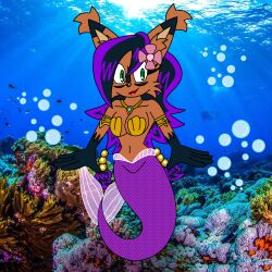 1girls archie_comics coral coral_reef female female/solo female_solo flower flower_in_hair lipstick lynx mastermochikun merfolk mermaid mobian mobian_cat nicole_the_lynx ocean seashell solo sonic_(series) sonic_the_hedgehog_(archie) sonic_the_hedgehog_(comics) sonic_the_hedgehog_(series) under_the_sea underwater