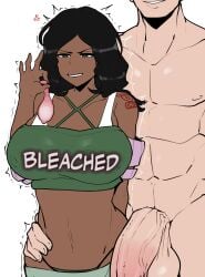 1boy 1boy1girl 1girl absurdres after_sex big_breasts big_penis black_female black_hair bleached blush breasts dark-skinned_female dark_hair dark_skin female filled_condom green_eyes highres horu huge_breasts huge_cock huge_penis interracial interracial_sex light-skinned_male light_skin long_hair male muscular muscular_male non-web_source oc original original_character penis queen_of_hearts queen_of_hearts_tattoo raceplay squinted_eyes tattoo theme_clothing thick_thighs trembling uncensored white_male