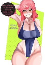 big_breasts big_thighs big_titties bikini breasts curvaceous curvaceous_female curvaceous_figure curvy curvy_figure curvy_hips female female_focus female_only looking_at_viewer mei_hatsume mr_jaibas my_hero_academia pink_hair short_hair talking_to_viewer text