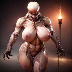 1girls abs ai_generated areola areolae big_areola big_areolae big_breasts breasts breasts_apart demon demon_girl doom doom_(series) eyeless female female_only hell_knight_(doom) huge_breasts monster monster_girl muscular_abs nipples solo unknown_artist