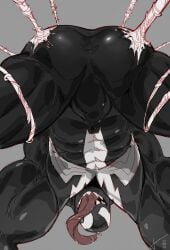 alien alien_humanoid anus anus_only ass big_muscles black_body bodily_fluids emblem empty_eyes hi_res humanoid long_tongue looking_at_viewer looking_through looking_through_legs male male_only marvel muscular not_furry saliva sharp_teeth smile solo spider_web symbiote taoren teeth tongue tongue_out venom_(marvel)