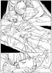 2boys anal anal_sex bed black_and_white blanket blanket_covering closed_eyes clothed_sex comic cum cum_drip cum_in_ass cum_inside doggy_style embrace fikiloll from_behind from_behind_position half-dressed hug_from_behind hwang_in-ho korean_text laying_on_bed laying_on_stomach lazy_doggystyle male/male male_only naked_from_the_waist_down no_pants panting pants_down public_sex seong_gi-hun sex_from_behind sheet_grab sheets short_hair squid_game sweat sweatdrop sweating text text_bubble track_jacket tremble_spikes trembling whispering_into_ear yaoi