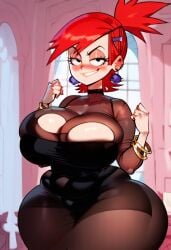 ai_generated big_ass black_dress blush blush_lines blushing_at_viewer busty civitai curvaceous curvy curvy_female curvy_figure foster's_home_for_imaginary_friends frankie_foster front_view jewelry looking_at_viewer mr_cheese121 red_hair round_ass round_butt voluptuous voluptuous_female