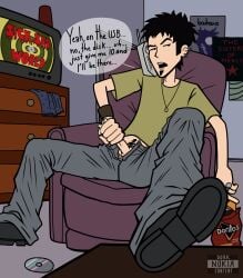 1boy 2000s black_hair cartoony daria dialogue dork_nokia happy_trail male male_only masturbation messy_room older_brother penis penis_out solo_male trent_lane white_skin younger_male