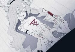 animal_ears bandaid bike_shorts blood bondage cat_ears crying female gun_fellatio_(shingeki_no_kyojin) guro monochrome needle non-web_source original rape red_hod sex
