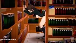 1boy 1girls 3d against_wall animated ass atlus bottomless brown_hair criticalfireant cum cum_inside doggy_style female fushimi_chihiro glasses koikatsu library longer_than_10_seconds male mp4 necktie no_sound persona persona_3 sex sex_from_behind shorter_than_30_seconds standing standing_sex straight tagme video