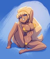1girls aged_up alluring arm_behind_head ass bare_arms bare_legs bare_shoulders bare_thighs barefoot barely_clothed big_breasts bigdad bikini bikini_bottom bikini_top blonde_hair blue_eyes blunt_bangs choker cleavage clothed clothing color confident disney feet female female_focus female_only full_body gold_bikini gravity_falls hair_band hi_res hourglass_figure large_breasts light-skinned_female light_skin long_hair looking_at_viewer on_floor pacifica_northwest pinup posing_for_the_viewer rich_girl ring_choker sitting sitting_on_floor smile smooth_skin solo solo_female spread_legs string_bikini tagme tanned_female tanned_skin thick_thighs thin_waist tied_bikini very_long_hair