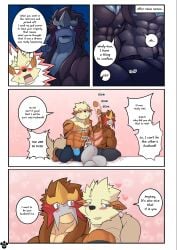 abs age_difference anthro better_version_at_source blush bottomwear closed_eyes clothed clothing comic confession duo english_text entei entei_(shinobiya) generation_2_pokemon hair heart_symbol hi_res legendary_pokemon male male/male muscular muscular_male nintendo nipples onomatopoeia pants pokemon pokemon_(species) ponytail scar shinobiya sound_effects stripes tail text underwear windy_(shinobiya)