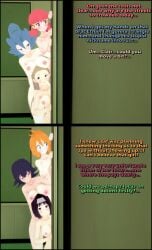 3d amanwithnoplan big_breasts blush blush completely_naked_female completely_nude completely_nude_female enf exhibitionism exhibitionist hiding hiding_behind_object naked naked_female pokemon pokemon_sm render rendered stolen_clothes text