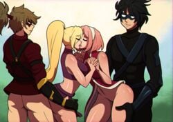 2boys 2girls ass_grab batman:_ninja batman_(series) bisexual_female blonde_hair boruto:_naruto_next_generations bottomless clothed_sex clothing crossover dc dc_comics dcamu dick_grayson doggy_style foursome ino_yamanaka kinkymation kissing male mask multiple_boys multiple_girls naruto naruto:_the_last nightwing ponytail red_robin sakura_haruno saliva saliva_trail tim_drake tongue tongue_out white_eyes