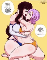 2girls ass big_ass big_boobs big_breasts big_butt big_thighs bikini bikini_bottom bikini_top black_hair boobs breasts brunhild_(shuumatsu_no_valkyrie) female female/female female_only french_kiss french_kissing göll_(shuumatsu_no_valkyrie) green_eyes hand_on_hair hand_on_head hand_on_hip incest kissing lesbian_kiss older_female older_sister older_woman pink_hair shuumatsu_no_valkyrie sisters sitting sitting_on_lap small_breasts spanish_dialogue spanish_text tagme thick_ass thick_legs thick_thighs thigh_highs thighhighs tongue tongue_kiss white_skin younger_female younger_sister younger_woman yuri