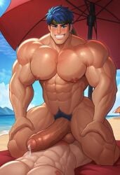 2boys ai_generated bara bara_tiddies blue_hair duo fire_emblem fire_emblem:_path_of_radiance fire_emblem:_radiant_dawn gay himbotiger ike_(fire_emblem) male male/male male_only