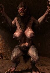 1girls ai_generated areola areolae big_areola big_areolae big_breasts breasts breasts_apart fangs female fur huge_breasts lizzieaddams monster monster_girl nightmare_waifu solo teratophilia ugly werecanid werewolf