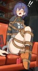 2d 2d_artwork bagelbomb belle_(zenless_zone_zero) bondage bondage bound female female_focus light-skinned_female light_skin open_mouth thick_thighs thighs vibrator zenless_zone_zero