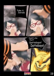adult_and_teenager black_hair blowjob boruto:_naruto_next_generations clothed clothed_sex comic comic_page daydream deepthroat doujinshi english_dialogue english_text erogakure fellatio glasses height_difference kurama naruto naruto_(series) oral oral_sex sarada_uchiha short_hair teenage_girl teenager text text_bubble uzumaki_naruto x-ray