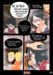 adult_and_teenager black_hair blowjob boruto:_naruto_next_generations clothed clothed_sex comic comic_page daydream deepthroat doujinshi english_dialogue english_text erogakure fellatio glasses handjob height_difference naruto naruto_(series) oral oral_sex sarada_uchiha short_hair teenage_girl teenager text text_bubble uzumaki_naruto