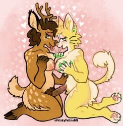 2025 after_kiss anthro antlers august_(augussyy) bodily_fluids breast_squeeze breasts colored_nails countershading deer domestic_cat duo ear_piercing eyelashes felid feline felis female friskyfeline69 futanari genitals green_nails gynomorph gynomorph/female hand_on_breast heart_symbol hearts_around_head hi_res hooves horn humanoid_genitalia humanoid_penis inner_ear_fluff intersex intersex/female kneeling looking_at_viewer making_out mammal nails navel nipples nipples_touching noodle_(friskyfeline69) pawpads penis piercing pubes pussy saliva saliva_string squeezing tail tongue tongue_out touching_breasts trans_woman transfem tuft