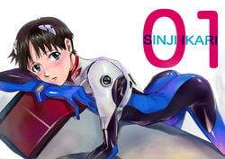 1boy ass ass_up blush clothing fully_clothed male male_only neon_genesis_evangelion shinji_ikari solo tamako_(artist) typo