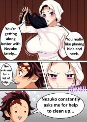 1boy bathroom breasts demon_slayer female kamado_kie kamado_tanjirou kimetsu_no_yaiba xvanana100