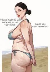 1girls ara_ara asian asian_female backsack bathing_suit big_ass big_breasts bikini black_eyes black_hair cellulite debbie_grayson dzenrei dzenrei_(dzenrei_art) english english_text female hair_bun hair_in_bun hands_behind_back invincible light-skinned_female light_skin lipstick looking_at_viewer looking_back looking_back_at_viewer mature mature_female mature_woman milf red_lips sideboob solo_female solo_focus swimwear viewed_from_behind