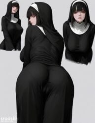 1girls ai_generated ass black_hair female hentai mature_female multiple_views nipples_visible_through_clothing nun original_character pussy_visible_through_clothes srodskiy tagme vulgar
