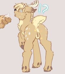 absurd_res animal_genitalia animal_pussy antlers anus ass bodily_fluids cactie cashew_harvest clitoris deer digital_media_(artwork) equine_genitalia equine_pussy feathered_wings feathers female feral fur gender_transformation genitals hair hi_res hooves horn mammal mayternity mayternity_2025 mtf_crossgender mtf_transformation nude percy_tempest peryton potion pussy raised_tail rule_63 simple_background solo surprise surprised_expression sweat tail transformation wings