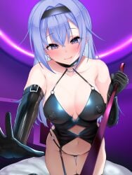 1girls areolae areolae_visible_through_clothing belly_button blue_eyes blue_hair blush breasts clothed collarbone dominant_female dominatrix female female_focus femdom first_person_view gloves hairband idolmaster idolmaster_shiny_colors latex latex_clothing leash leash_pull leashed_pov licking_lips light-skinned_female light_skin long_hair navel nipples nipples_visible_through_clothing okuri_banto pov revealing_clothes solo solo_focus submissive_pov suzuki_hana thighs tongue tongue_out