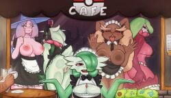 antro clxxxd1 gardevoir hatterene lopunny maid maid_outfit maid_uniform meowscarada pokemon pokemon_(species) pokemon_cafe_mix tsareena