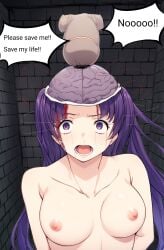1girls arms_behind_back athena_asamiya blood brain brain_fuck exposed_brain female fuckgirl gore guro king_of_fighters mindfuck nipples nude purple_hair rape shocked snk sweat