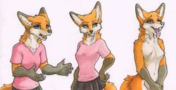 2018 anthro black_nose blue_eyes breasts canine clothed clothing cum cum_in_mouth cum_inside cum_on_face female fox mammal nipples nude open_mouth ruaidri smile solo teeth tongue