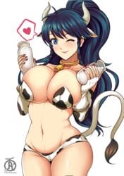 big_breasts blue_hair bra breasts cleavage cow_girl female female_only fire_emblem fire_emblem:_the_sacred_stones large_breasts looking_at_viewer panties revolverwingstudios solo tana_(fire_emblem)