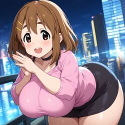 1girls ai_generated alternate_ass_size alternate_breast_size before_sex female huge_ass huge_breasts k-on! smile textless yui_hirasawa_(k-on!)